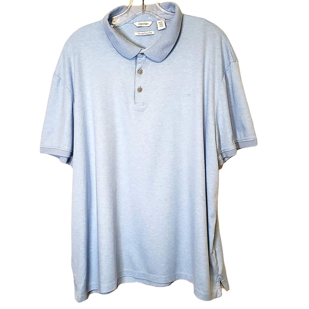 CALVIN KLEIN | Men's light-blue The Liquid Touch Polo shirt. Size XXL.